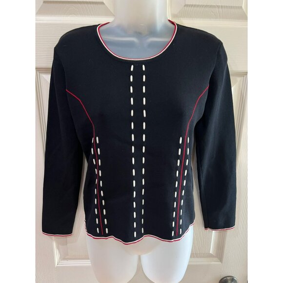 Vintage 90s Retro Carducci Black Long Sleeve Sweater W/ White Dotted & Red Trim - Picture 5 of 6
